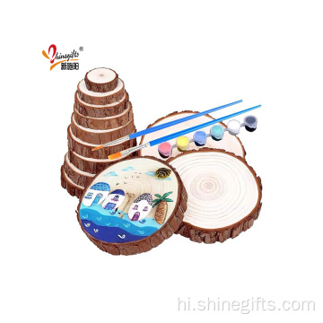 गोल प्राकृतिक पाइन लकड़ी के स्लाइस बच्चों की पेंटिंग